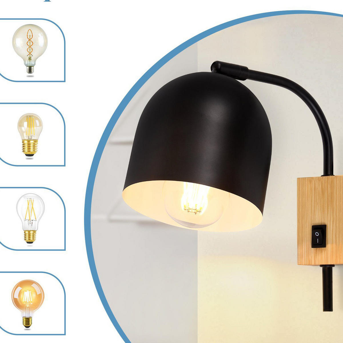 WANDLEUCHTE Panorama 21.7/20.5/12.3 cm - Schwarz, Metall (20.5/12.3/21.7cm) - ZMH