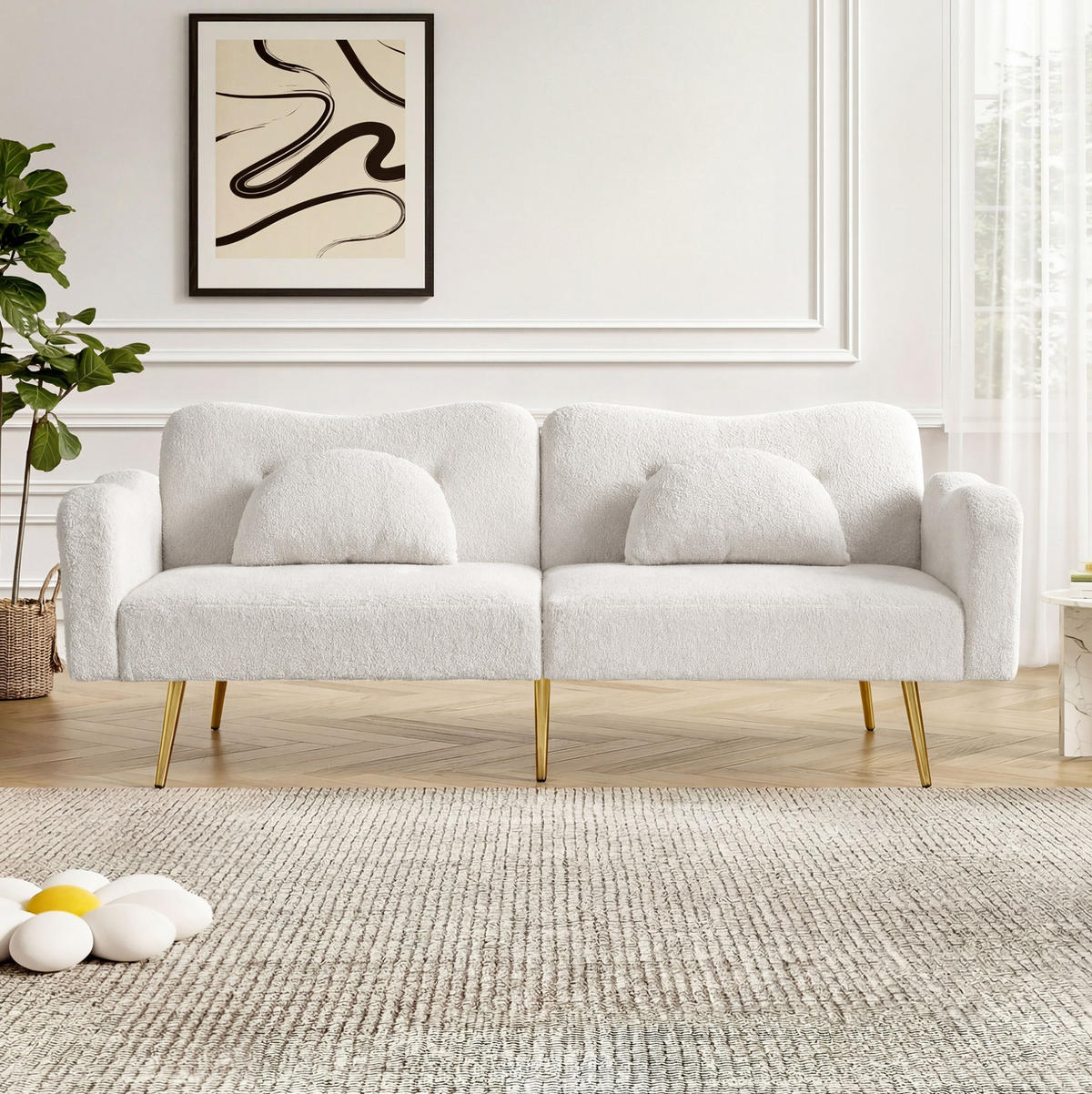 SOFABETT Zweisitzer Wollmischgewebe mit 3-fach verstellbarer Rückenlehne Weiß 175/79/82 cm - Weiß, Textil (79/82/175cm) - Redom