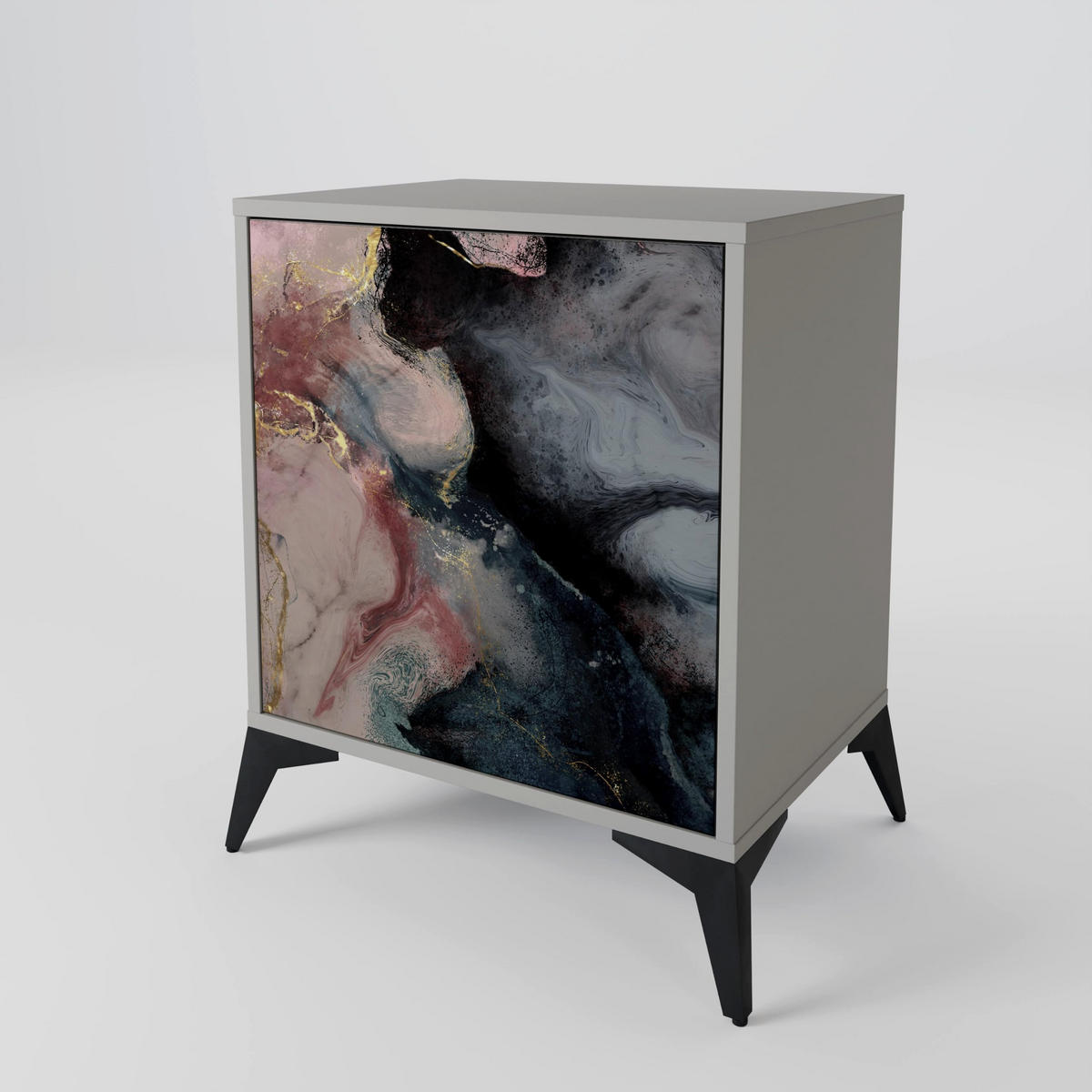 SIDEBOARD GILDED SWIRLS, Grau, 57,5x42x77,5 cm, Schräge Buchenholzfüße - Buchefarben/Multicolor, Holzwerkstoff/Buchenholz (57.5/77.5/42cm) - SpaceRebels