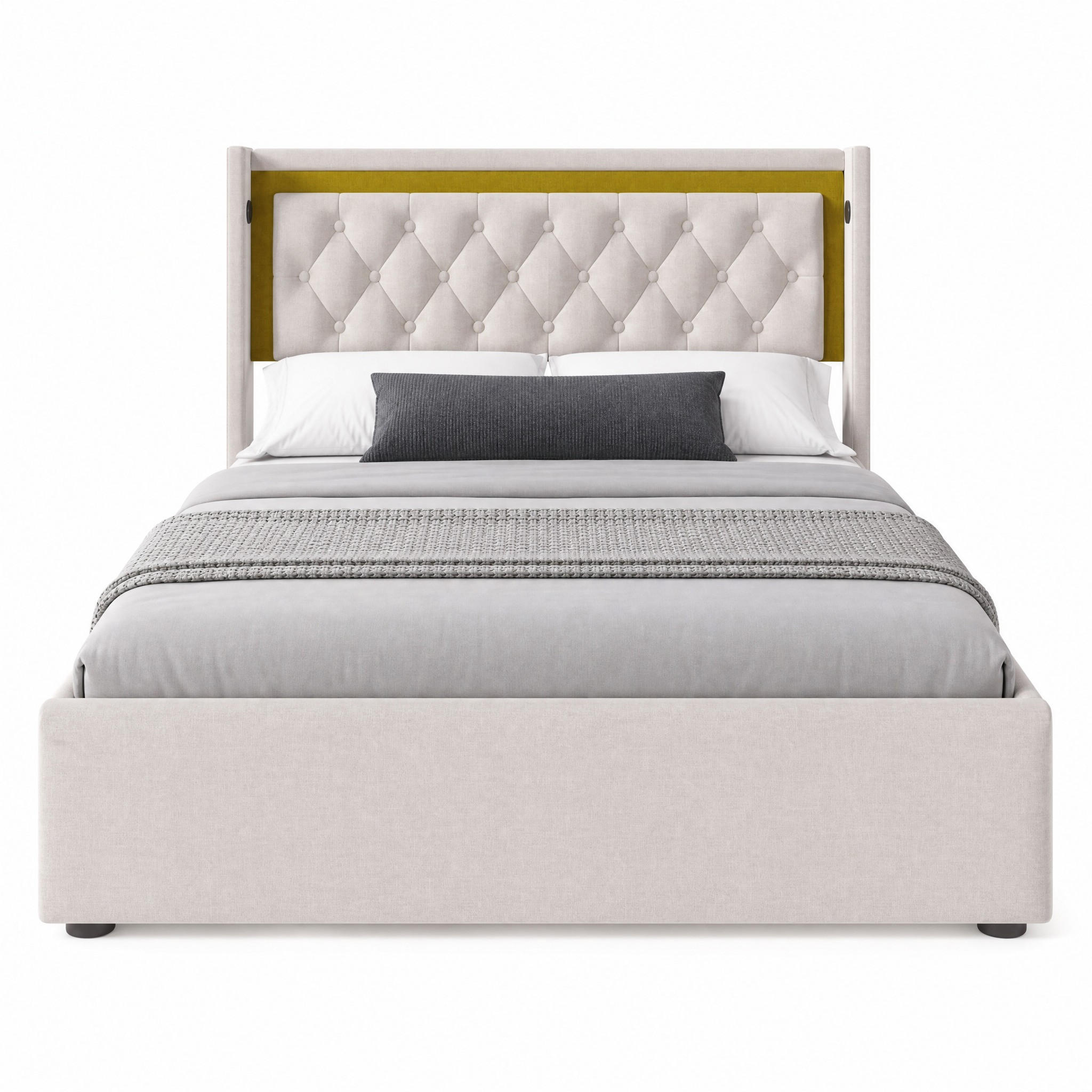ČALOUNĚNÁ POSTEL 140/200 cm světle béžová, úložný prostor, LED, USB/Type-C - béžová, kov/kompozitní dřevo (140/200cm) - STILVORA