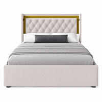 ČALOUNĚNÁ POSTEL 140/200 cm světle béžová, úložný prostor, LED, USB/Type-C - béžová, kov/kompozitní dřevo (140/200cm) - STILVORA