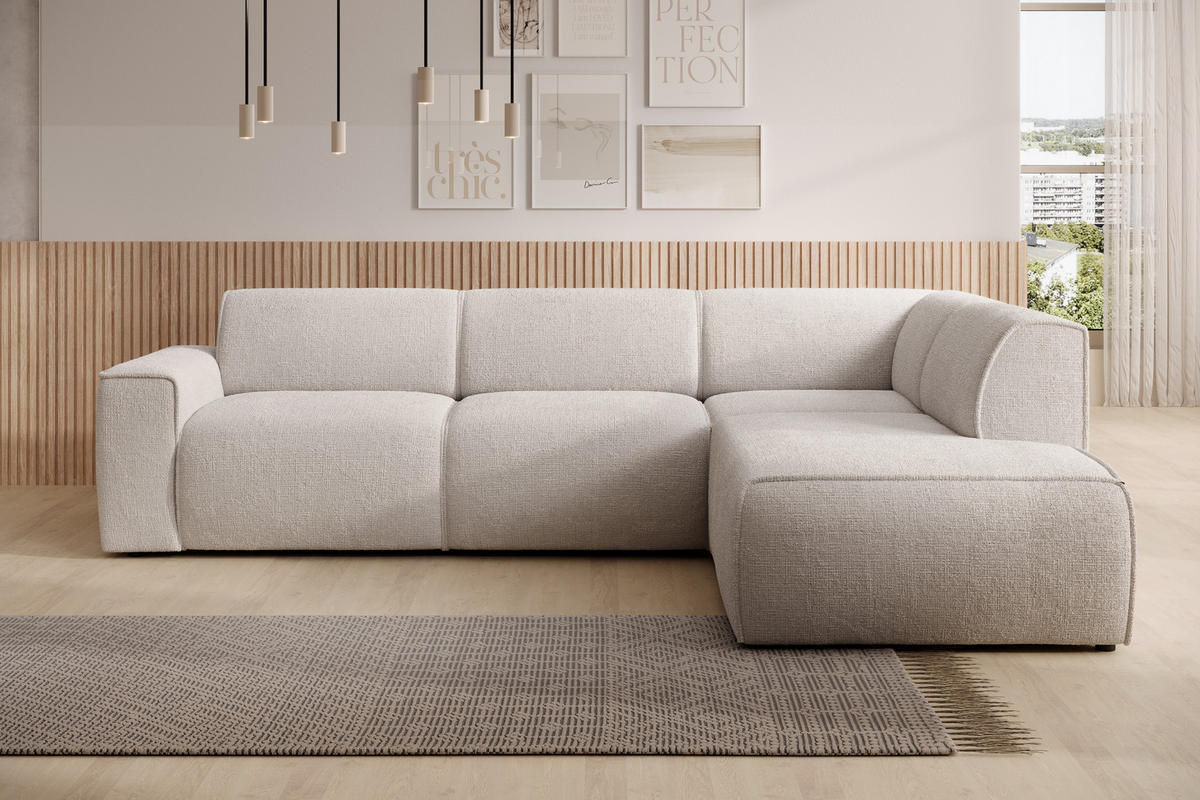 ECKSOFA L Form Didim Creme 292/220/78 cm – großes Sofa stilvoll & bequem R - Creme/Schwarz, Kunststoff/Textil (292/220cm) - AX Living