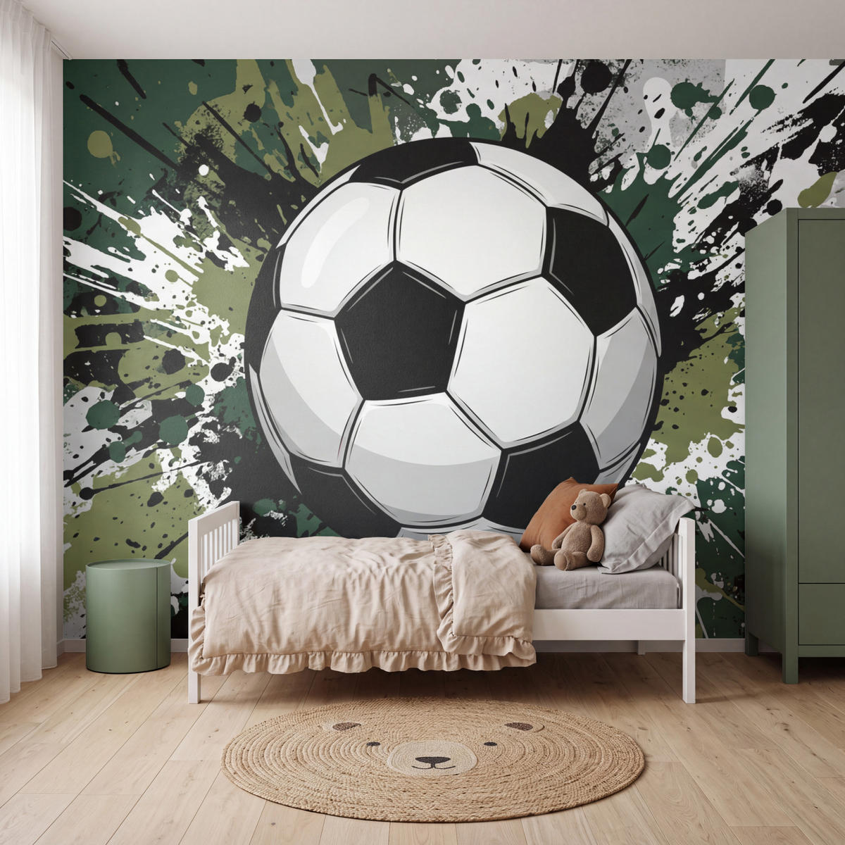 KINDERTAPETE - Fußball - Farbe - Spritzer - Grün - 400x300 cm - Dunkelgrün, Papier (400/300cm) - OnlyWow