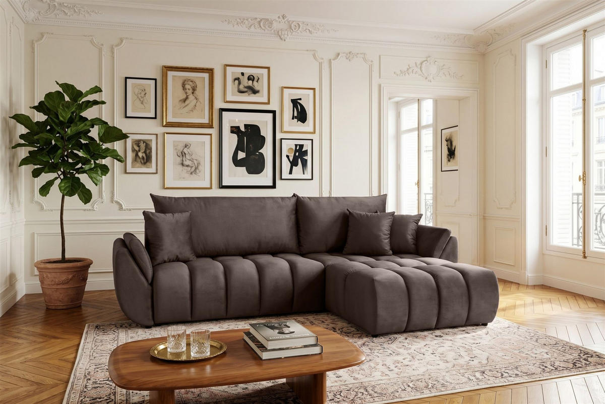 ECKSOFA Collin Mit Schlaffunktion - Braun, Holzwerkstoff/Textil (185/280cm) - Fun Möbel