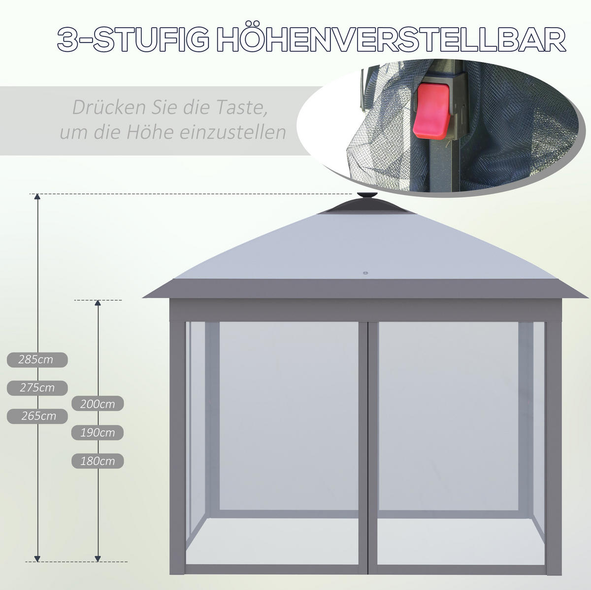 FALTPAVILLON 330/330/288 cm grau aus Metall mit LED und Meshwänden - Grau, Metall (330/288/330cm) - OKWISH