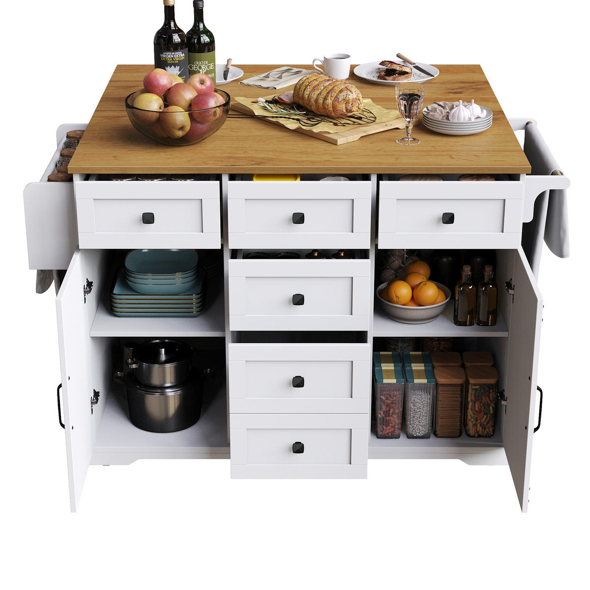 KÜCHENINSEL klappbar in Weiß mit Holzmaserung, 147/70/93 cm - Weiß, Kunststoff (70/93/147cm) - Rolipo