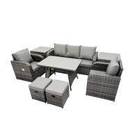 GARTENMÖBEL SET mit COUCHTISCH Polyrattan Dunkelgrau 7-Sitzer - Dunkelgrau/Grau, Glas/Kunststoff - Fimous