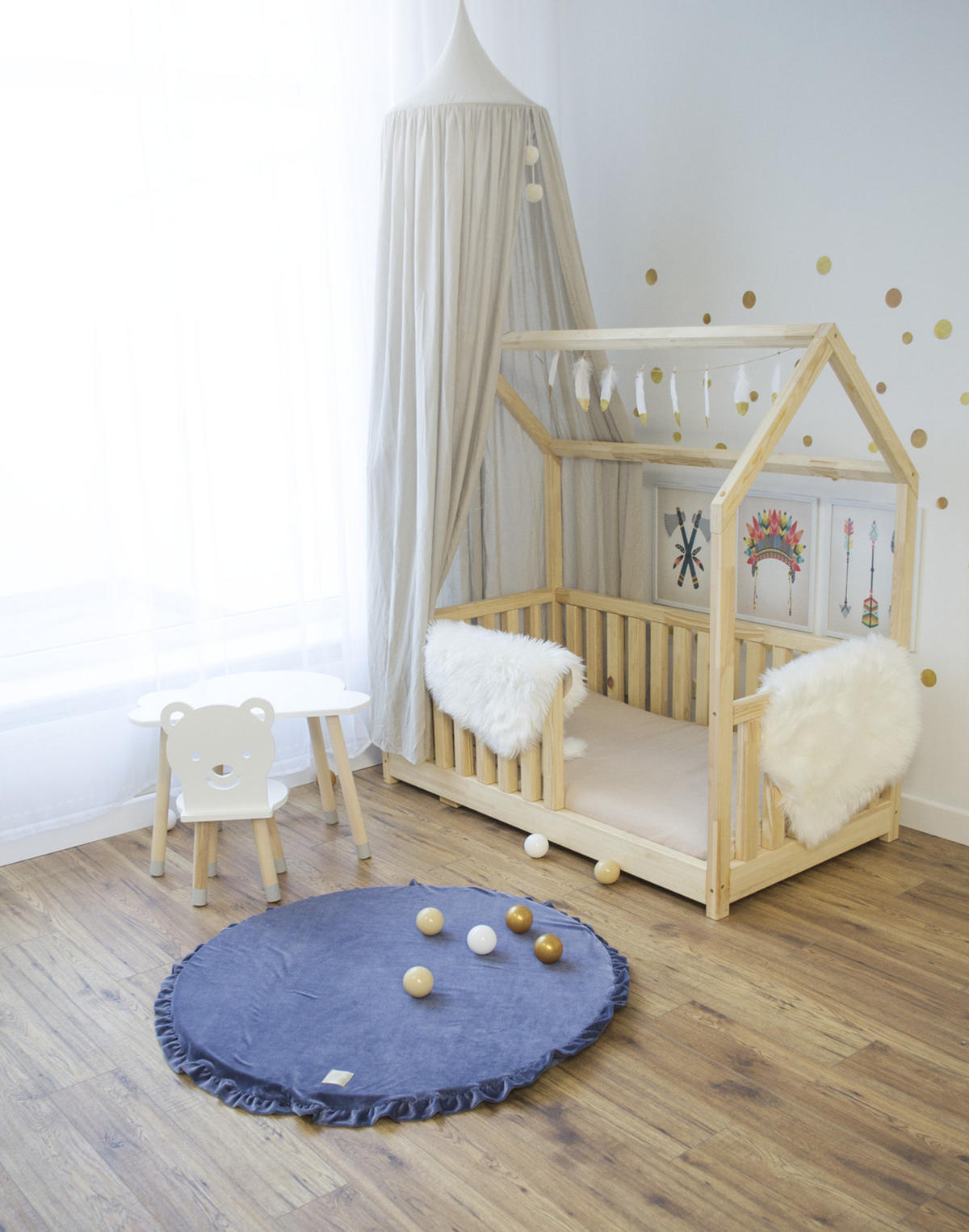 SPIELMATTE für Kinder, Rund, Samt, Grau-Blau - Dunkelblau, Textil (100/100cm) - MeowBaby