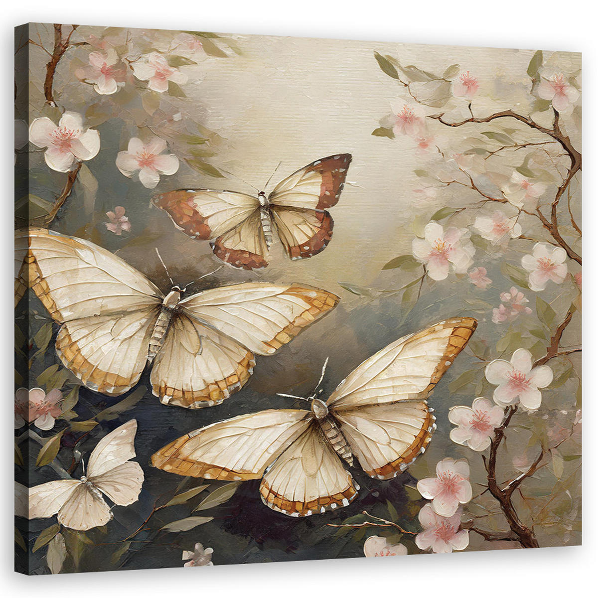 WANDBILD schmetterlinge natur botanik - Beige, Textil (50/50cm) - Feeby