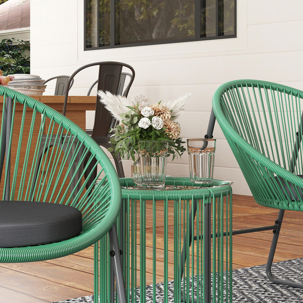 GARTENMÖBEL-SET, Outdoor Lounge Balkonmöbel für 2 Personen Grün - Grün, Metall - Outsunny