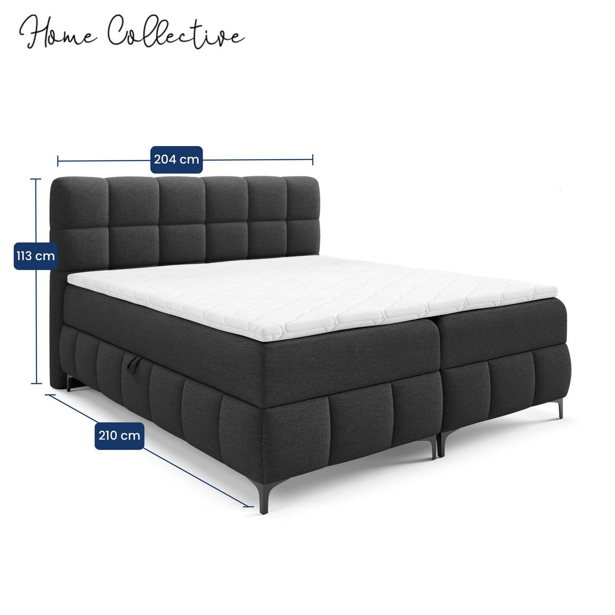 BOXBETT mit Stauraum und Topper 200x200 cm Schwarz - Schwarz, Textil (200/200cm) - Home Collective