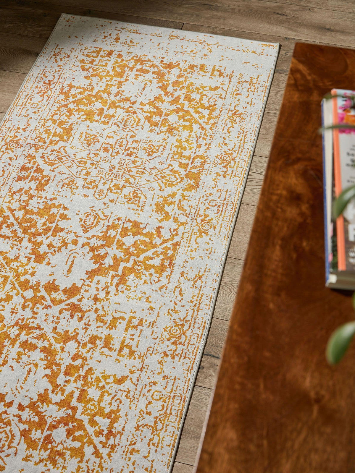 VINTAGE-LÄUFER Miray waschbar 80/240 cm - Orange/Grau, Kunststoff (80/240cm) - benuta Nest