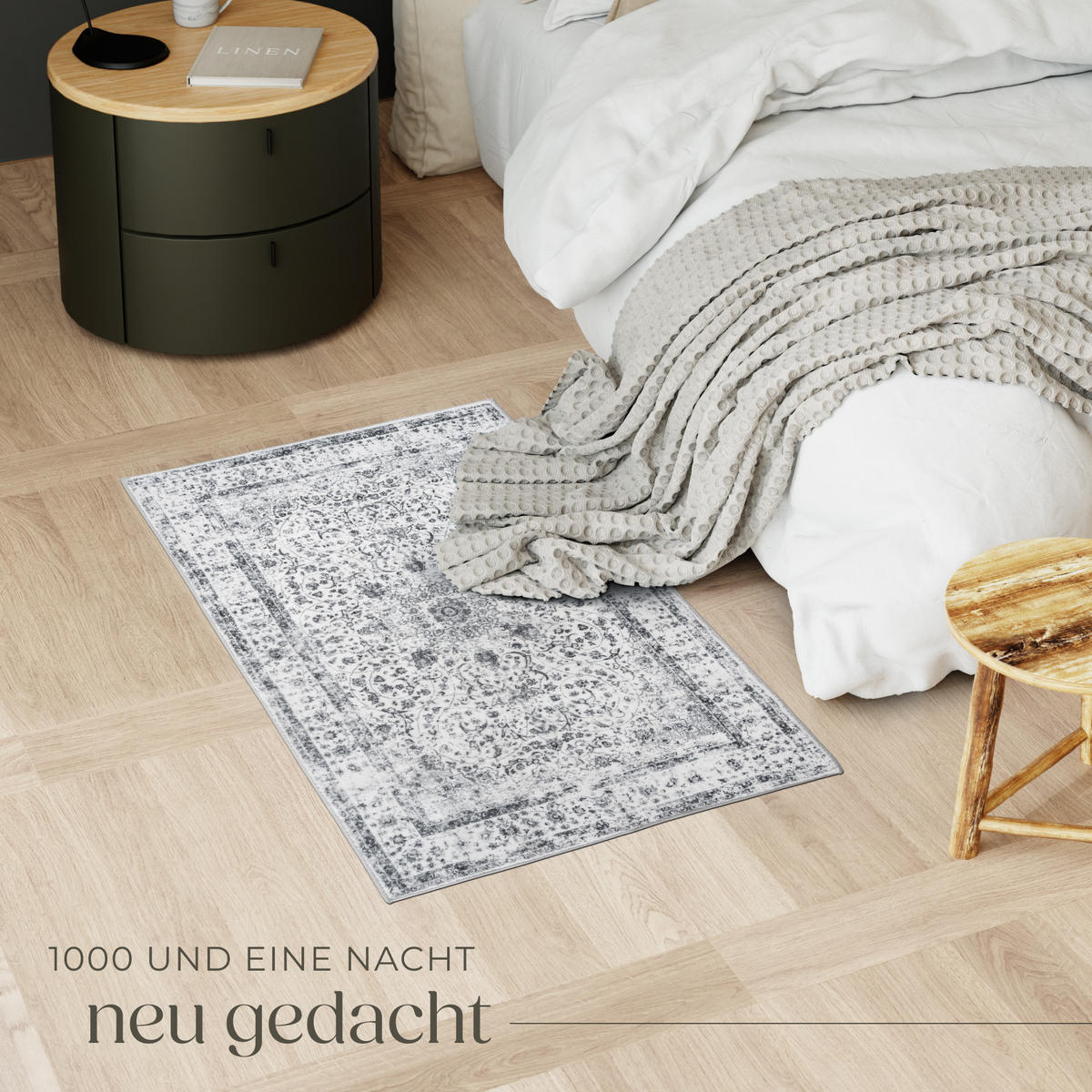 TEPPICH Vintage Design Aliya,rutschfeste Unterseite,grau - Grau, Kunststoff (60/110cm) - tectake