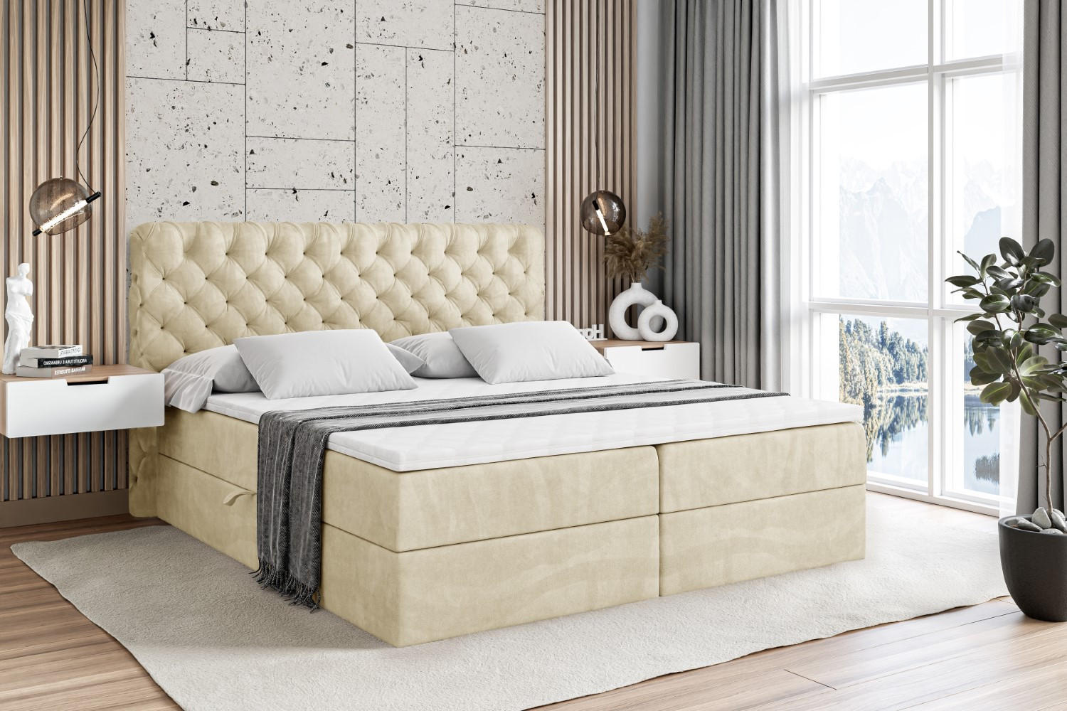 Thumbnail - Altdecor Boxbett, Beige, Holzwerkstoff, Höhe ca. 20 cm, 180x200 cm, Schlafzimmer, Betten, Boxspringbetten