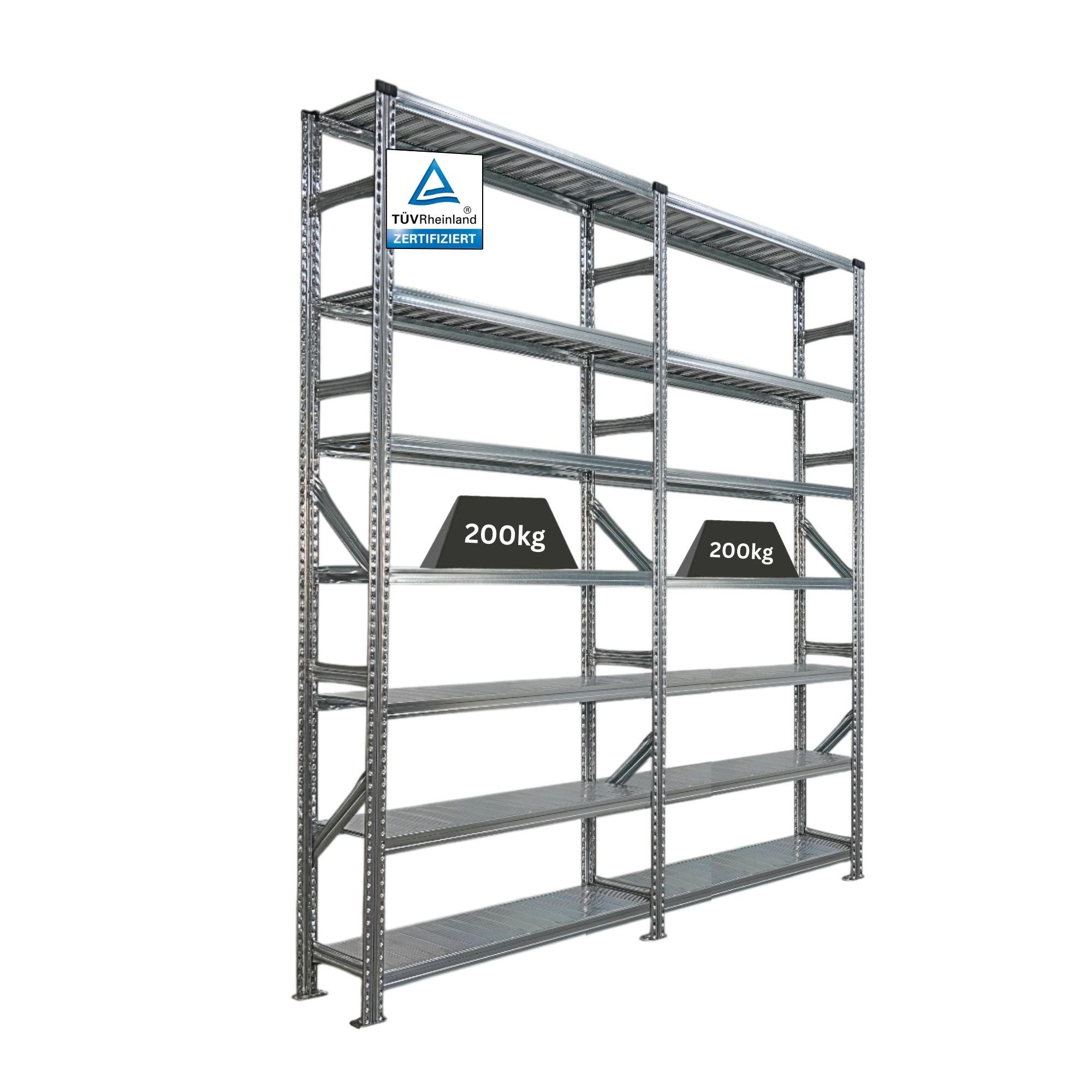 FACHBODENREGAL Proximo Stecksystem 250x240x32cm 7 Ebenen Beidseitig nutzbar Verzinkt - Silberfarben, Metall (240/250/32cm) - PROREGAL