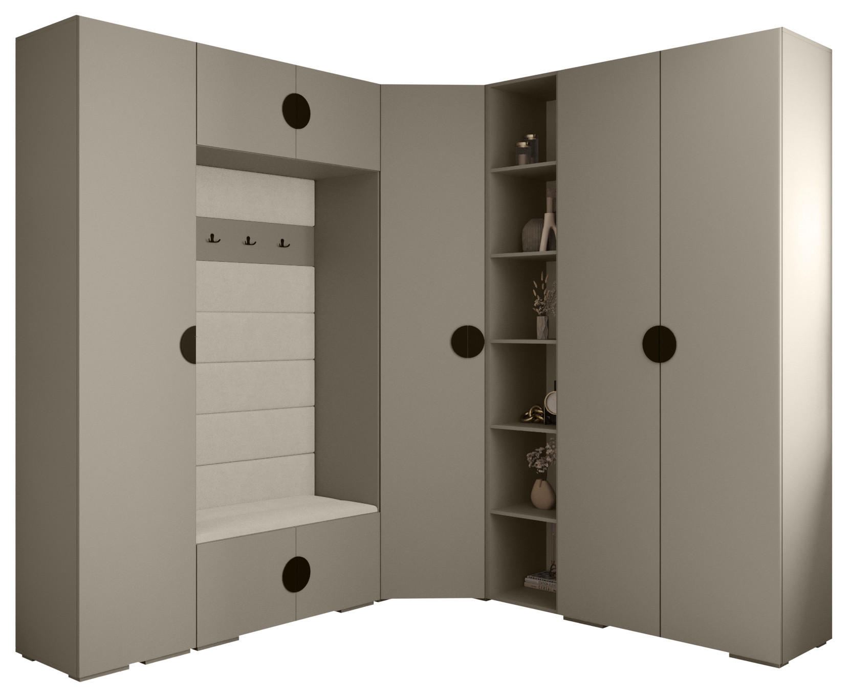 Abiks Möbel Garderoben-Set Kaschmir, Beige, Schwarz 231.7x236.7x47 cm