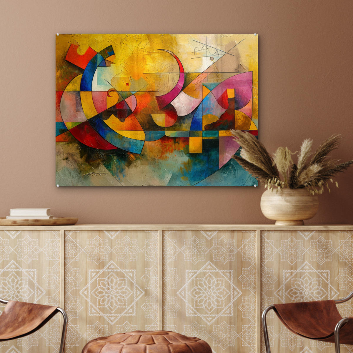 ACRYLGLASBILD Kunst - Abstrakt - Modern 80x60 cm - Gelb, Glas (80/60cm) - MuchoWow