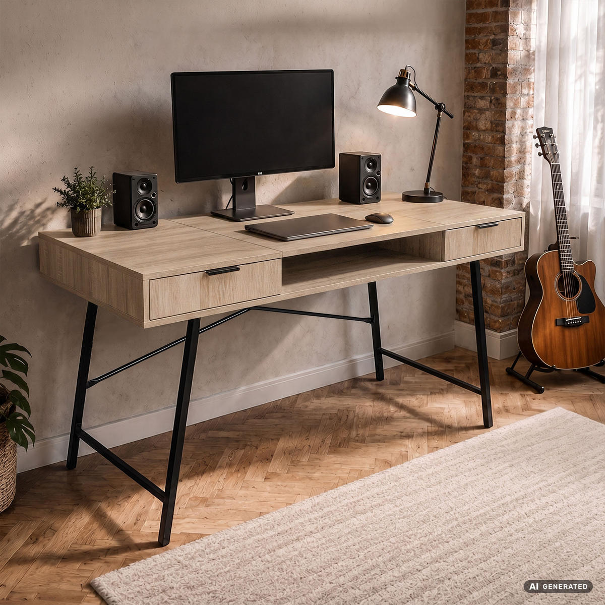 SCHREIBTISCH ARDEN 120 cm Sonoma Eiche - Schwarz/Sonoma Eiche, Holzwerkstoff (120/50/80.5cm) - Akord