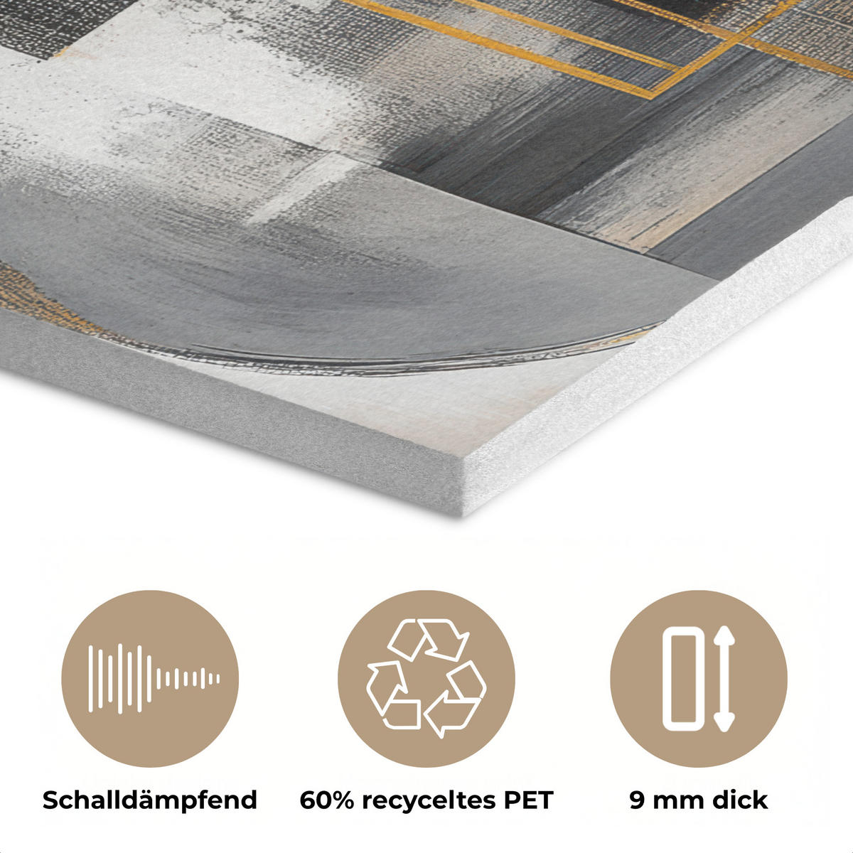AKUSTIKPANEEL Abstrakt - Gold - Silber - Formen - Ästhetisch - Modern 90x90 cm - Goldfarben, Textil (90/0.9/90cm) - MuchoWow