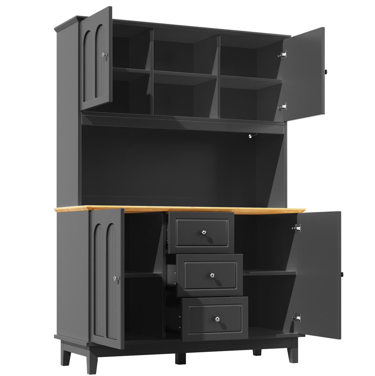 HOCHSCHRANK mit LED-Beleuchtung 120x40x180 cm MDF Schwarz/Natur - Schwarz, Holzwerkstoff (29/180/120cm) - Meubliv