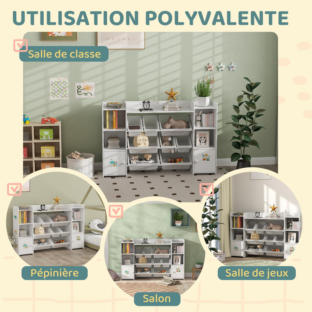 KINDERREGAL DE-17260 8 herausnehmbare Boxen & Bücherregal Weiß - Weiß, Metall (140/90/30cm) - ComfortXL