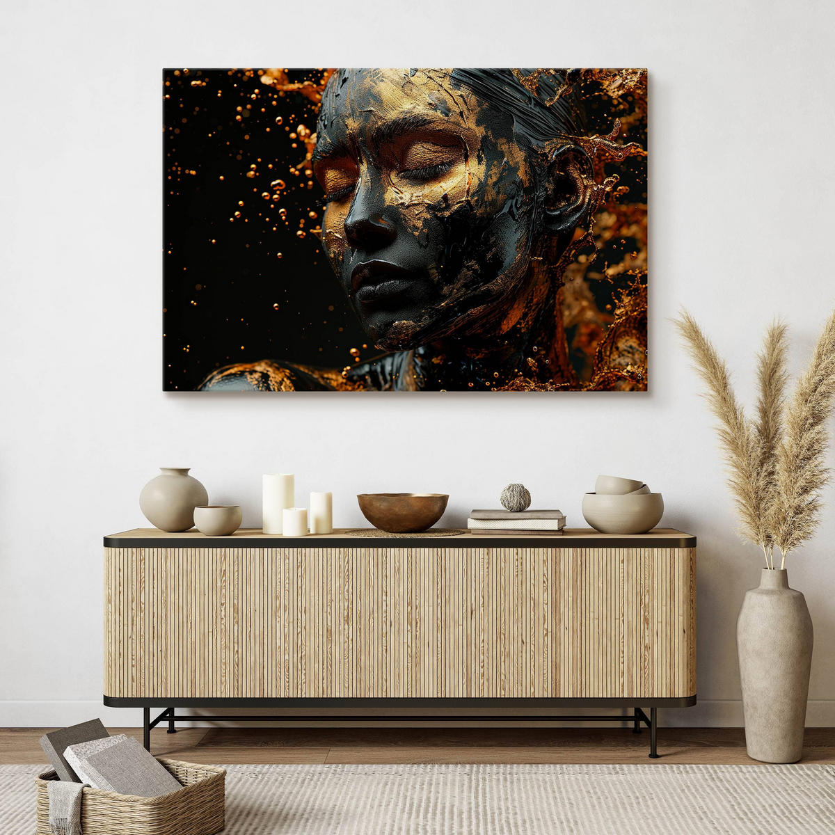 LEINWANDBILD für Wohnzimmer Porträt Frau Abstraktion Glamour 3D 120cm x 80cm - Beige/Schwarz, Textil (120/80cm) - Muralo