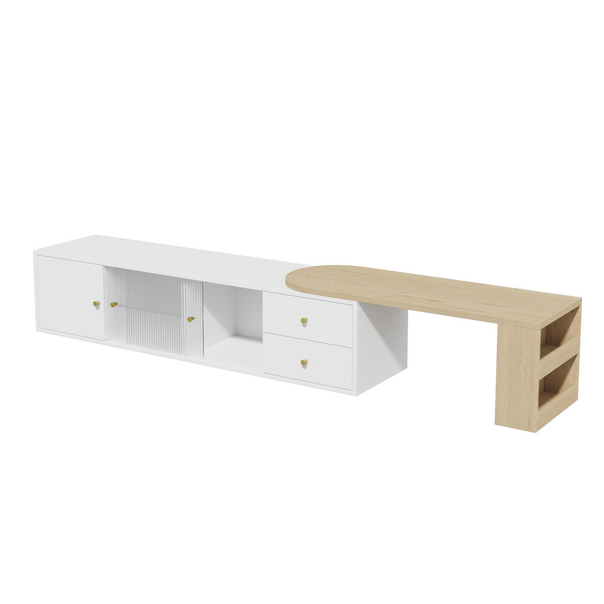 TV-LOWBOARD LED Ausziehbar Schubladen Glas Türen Weiß Holz - Multicolor, Holzwerkstoff (175/38/40cm) - FLIEKS