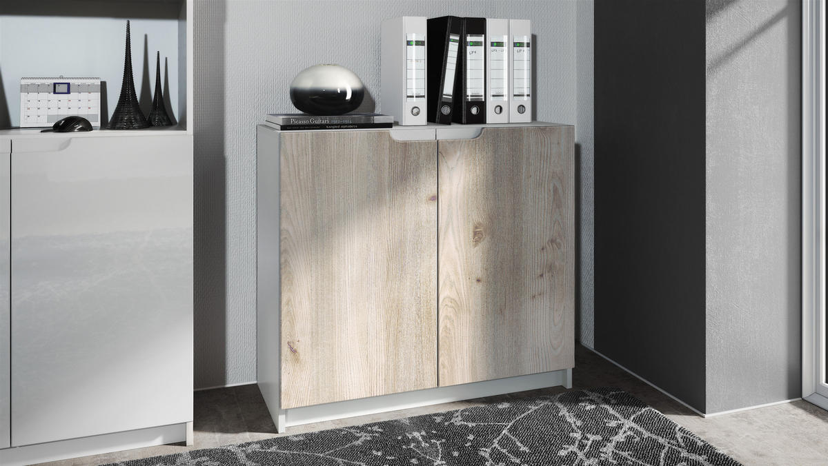 KOMMODE Logan Fronten in Eiche Nordic - Silbereichenfarben, Holzwerkstoff (82/78/37cm) - Vladon