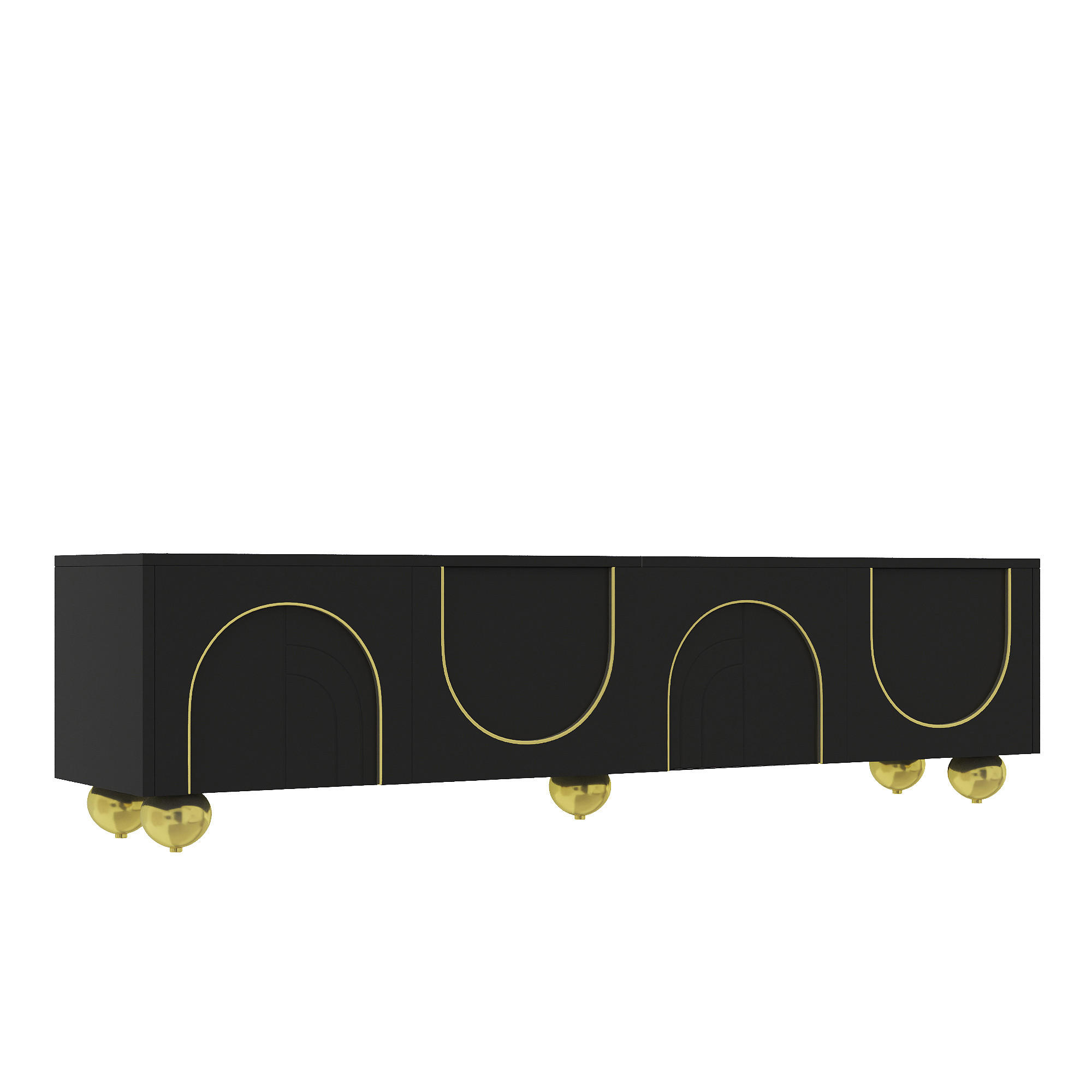 TV-ELEMENT 170/38/44 cm Schwarz mit offenen Fächern, goldenen Griffen und goldenen Füßen - Schwarz, Holz (170/44/38cm) - Oxeza