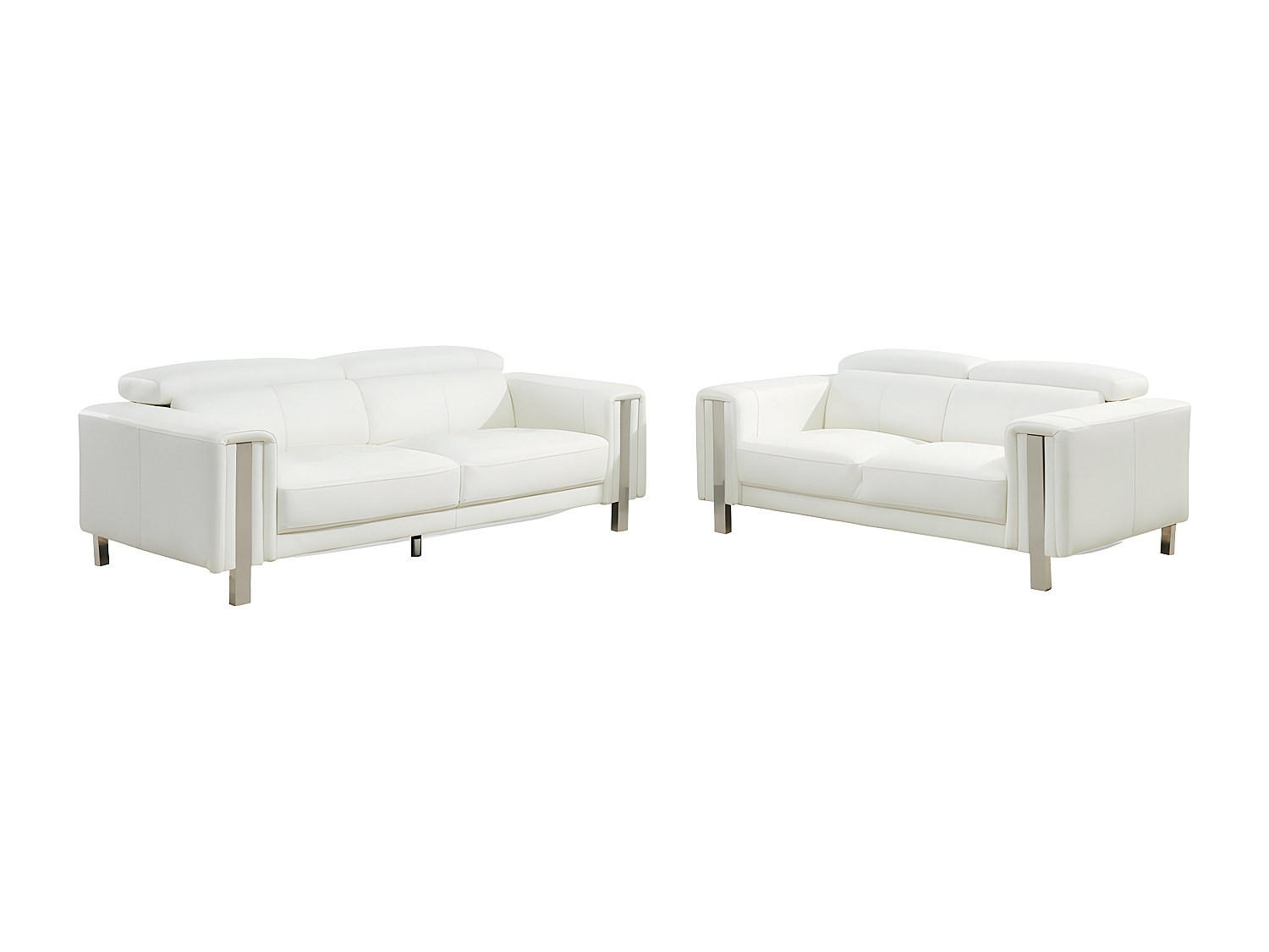 COUCHGARNITUR - 5 Personen - kunstleder - weiß Maroua - Weiß, Leder/Metall (202/87/100cm) - Vente-Unique
