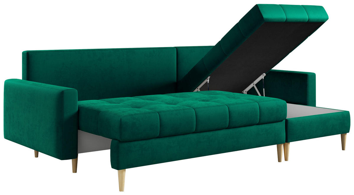 ECKSOFA Astra Dunkelgrün Velvet - Dunkelgrün/Braun, Holz/Textil (220/140cm) - MKS