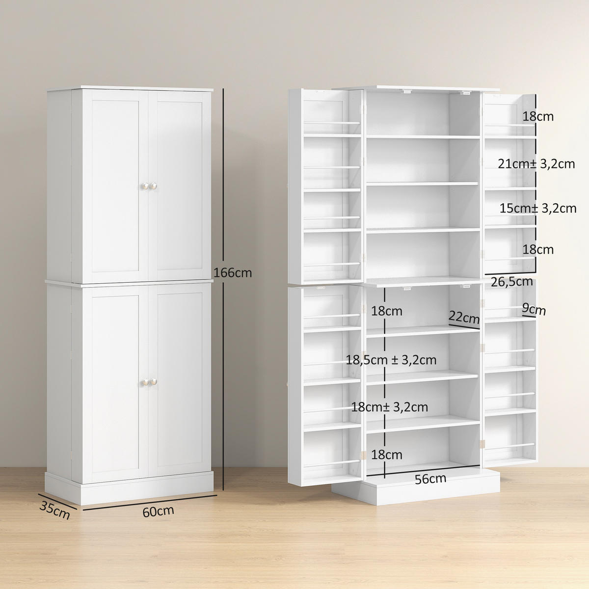 MEHRZWECKSCHRANK DE-11136 Verstellbare Böden Weiß - Weiß, Holzwerkstoff (35/166/60cm) - ComfortXL