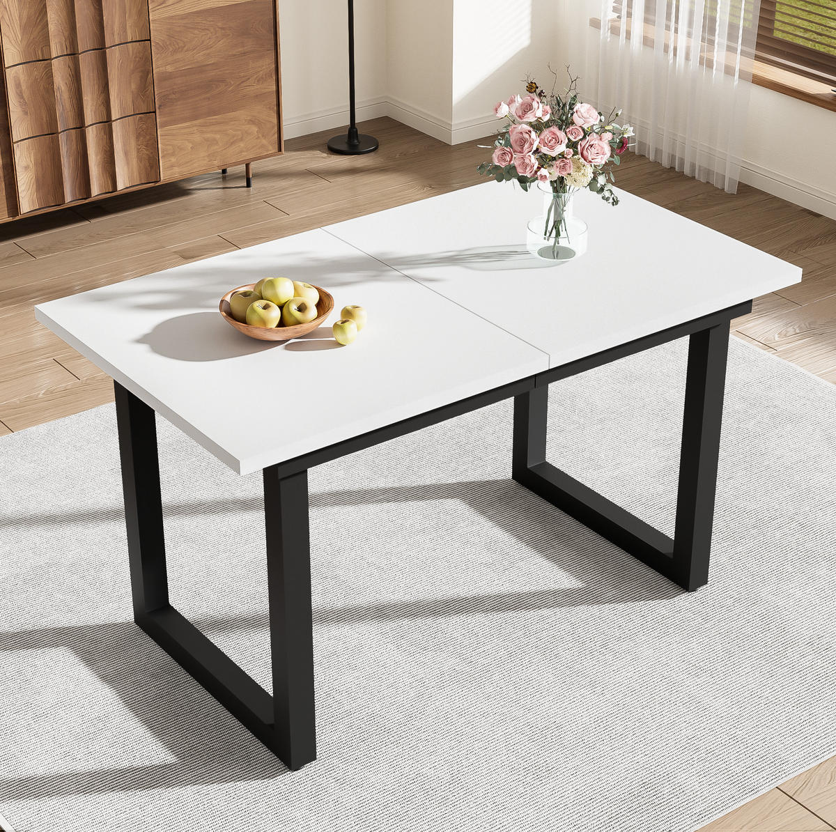 RAZTEGLJIVA jedilna miza 140/180/80/75 cm v industrijskem slogu, stabilen jeklen okvir, Bela/Črna - bela, leseni material (180/80/75cm) - Redom