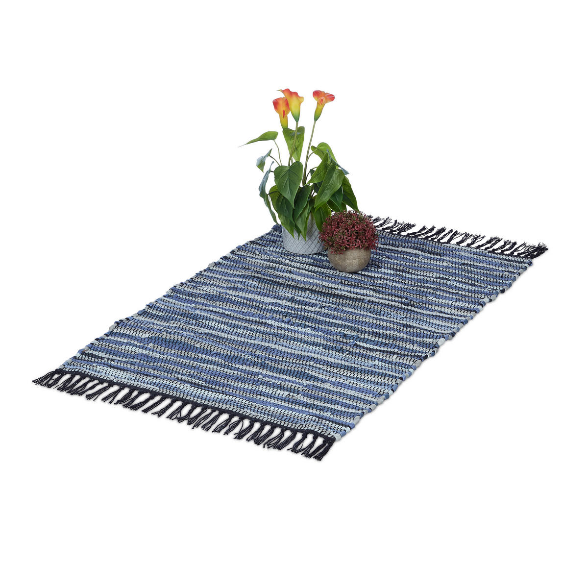 FLICKENTEPPICH - Blau/Grau, Leder/Textil (100/60cm) - Relaxdays