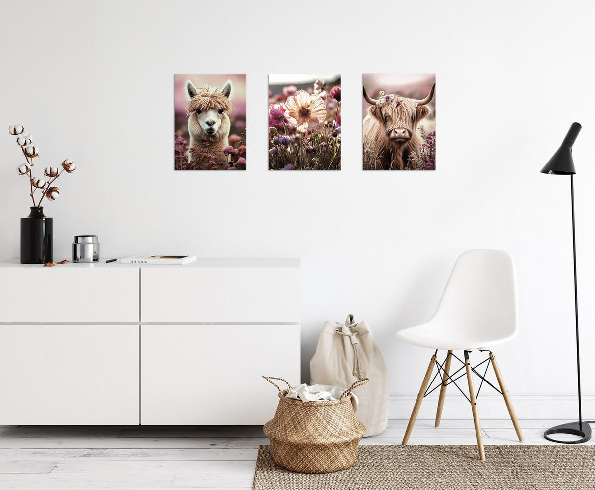 BILDERSET 3er-Set 30x40 cm Tiere boho rosa - Beige, Kunststoff (30/40cm) - artissimo