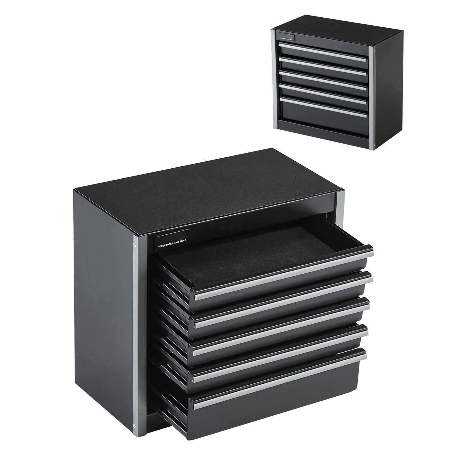 WERKZEUGKOFFER 8,6 Zoll Werkzeugkasten Metall mit 5 Schubladen Tragbare Werkzeugbox Schwarz - Schwarz, Metall (10/10/10cm) - Raelunyi