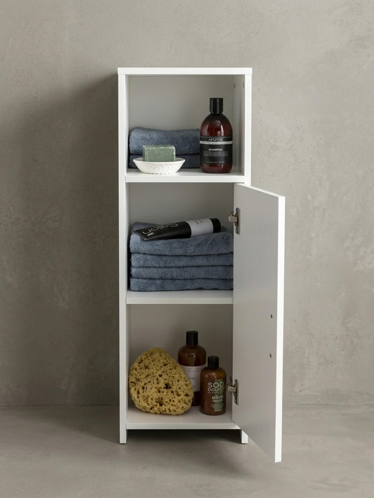 BADSCHRANK Weiß 30x95,5x30 cm aus Melamin mit kratzfester Oberfläche - Schwarz/Weiß, Holz/Metall (30/96/30cm) - KADIMA DESIGN