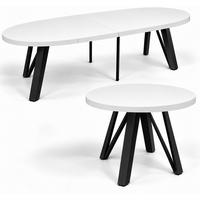 ESSTISCH rund ausziehbar 100/300/76 cm, Weiß, 54 cm Tischplatte + Industrial Metallgestell Schwarz - Schwarz/Weiß, Holzwerkstoff/Metall (100/300/76cm) - Damale Möbel