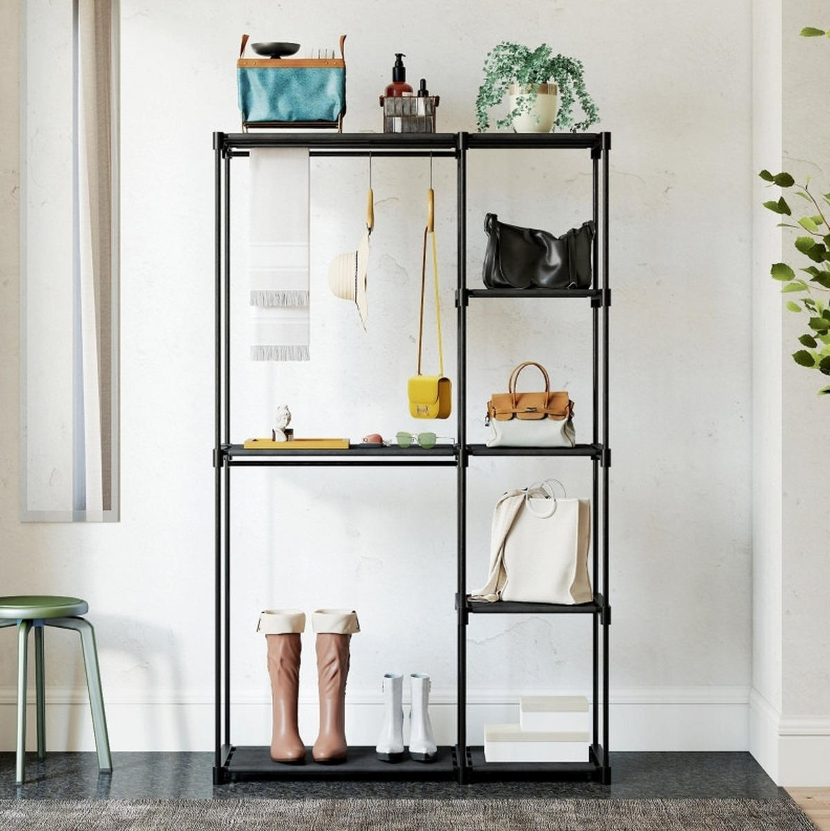 KLEIDERSCHRANK 111/185/43 cm Schwarz aus Stahl mit Kleiderstangen und Ablagen - Schwarz, Metall (43/185/111cm) - OKMYHOME