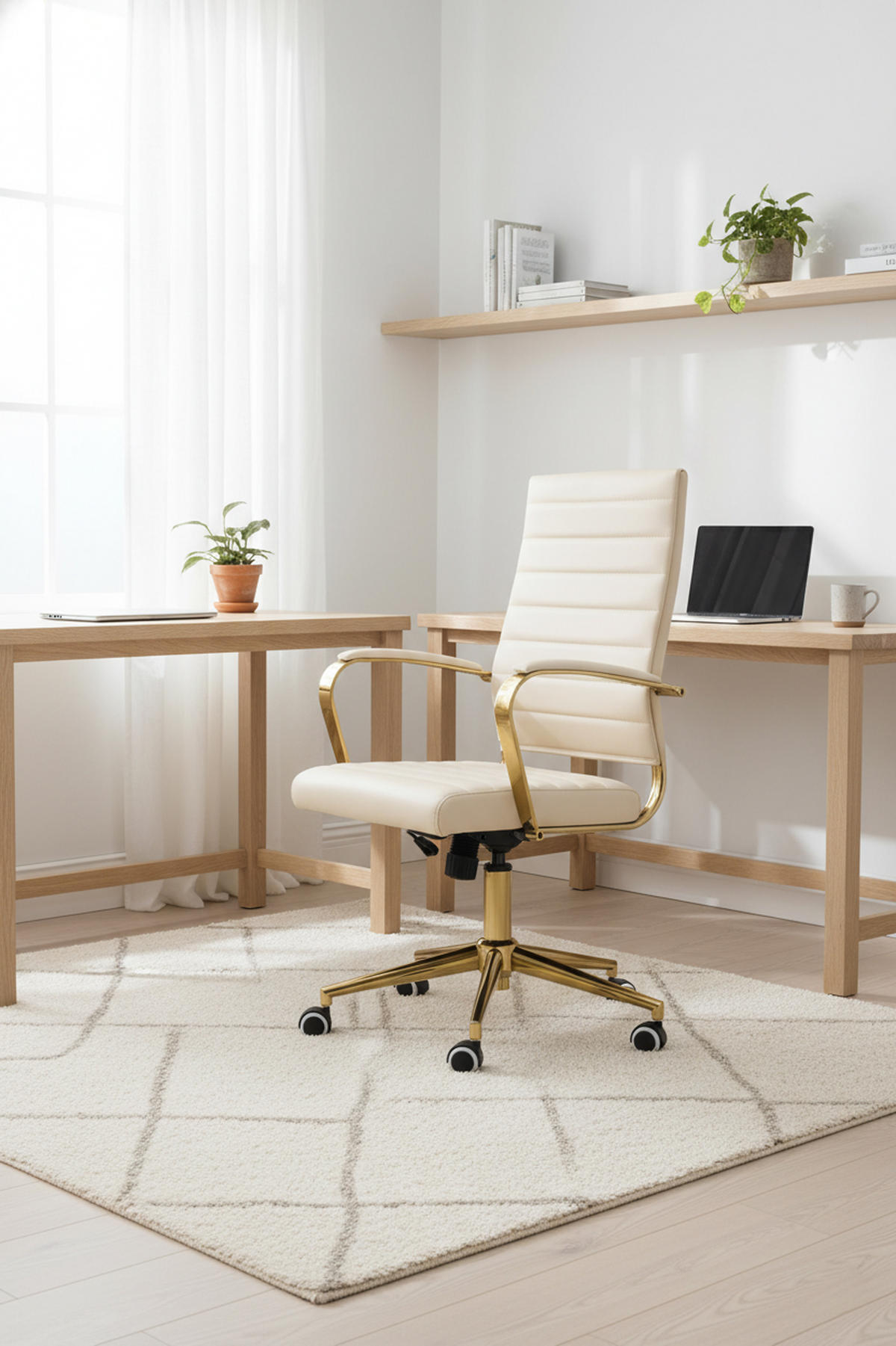 BÜROSTUHL Vantor Kunstleder creme - Goldfarben/Creme, Metall (57/109/59cm) - TPFLiving