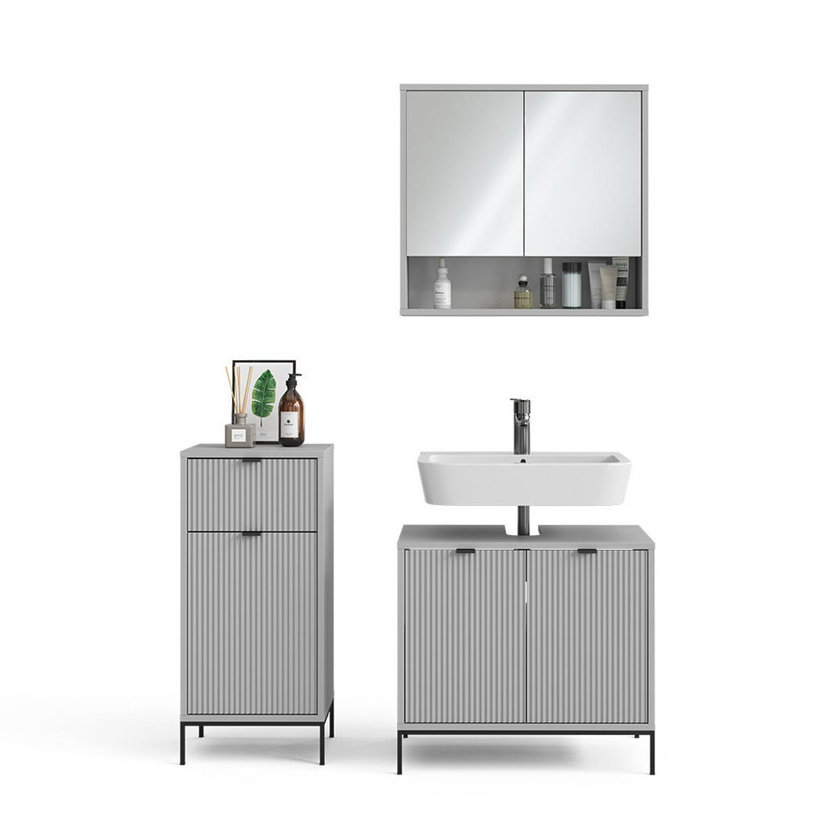 BADMÖBEL-SET Eliza Grau 3 Teile - Grau, Holzwerkstoff (70/63/45cm) - Vicco
