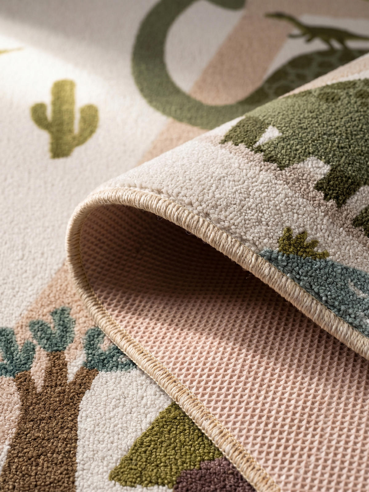 KINDERTEPPICH Kurzflor Dinosaurier-Landschaft Waschbar OEKO-TEX Spielteppich Jungen Mädchen Creme 120x170 – TINO - Creme, Textil (120/170cm) - KADIMA DESIGN