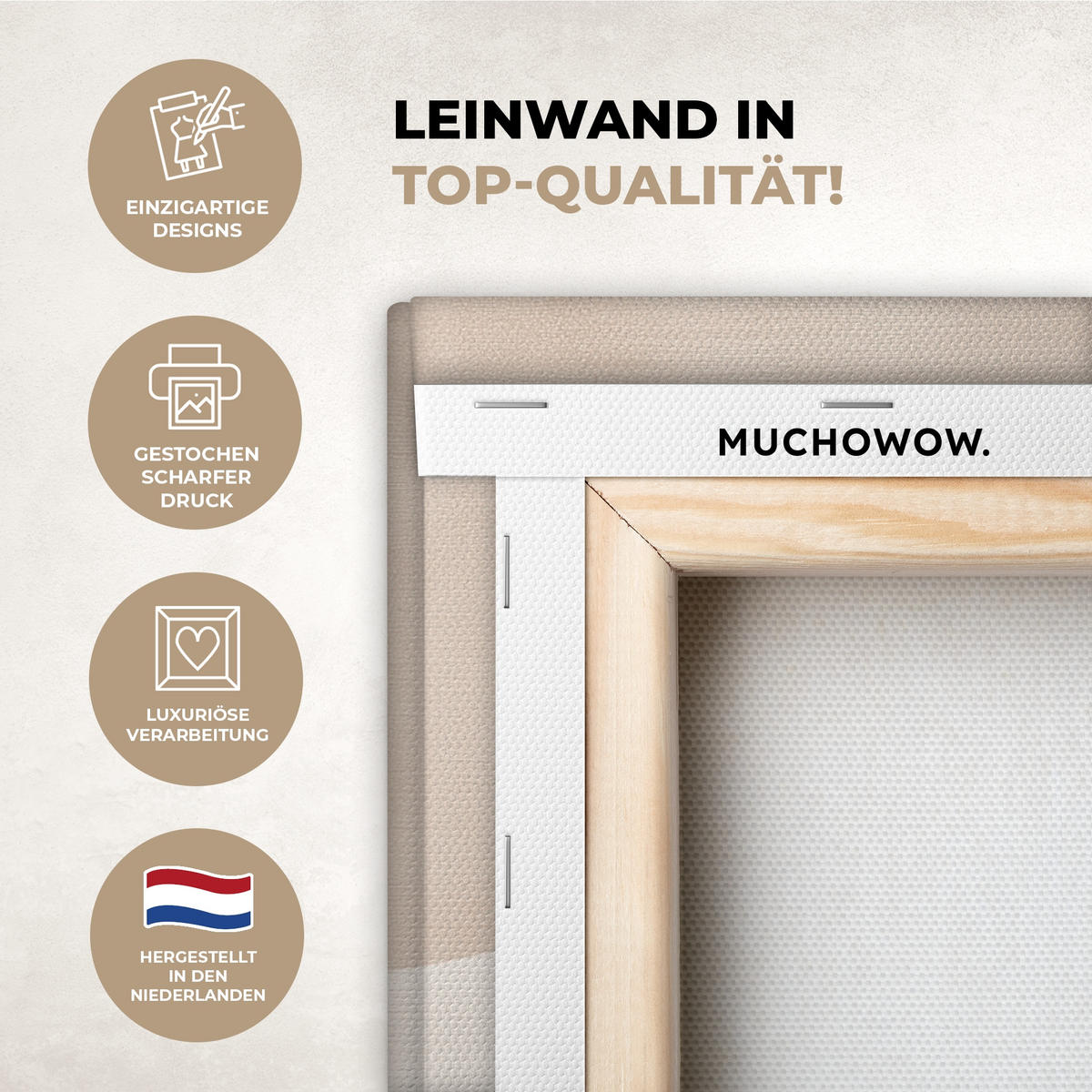 LEINWANDBILD Abstrakt - Japandi - Beige - Modern Wanddeko 90x60 cm - Schwarz, Textil (90/60cm) - MuchoWow