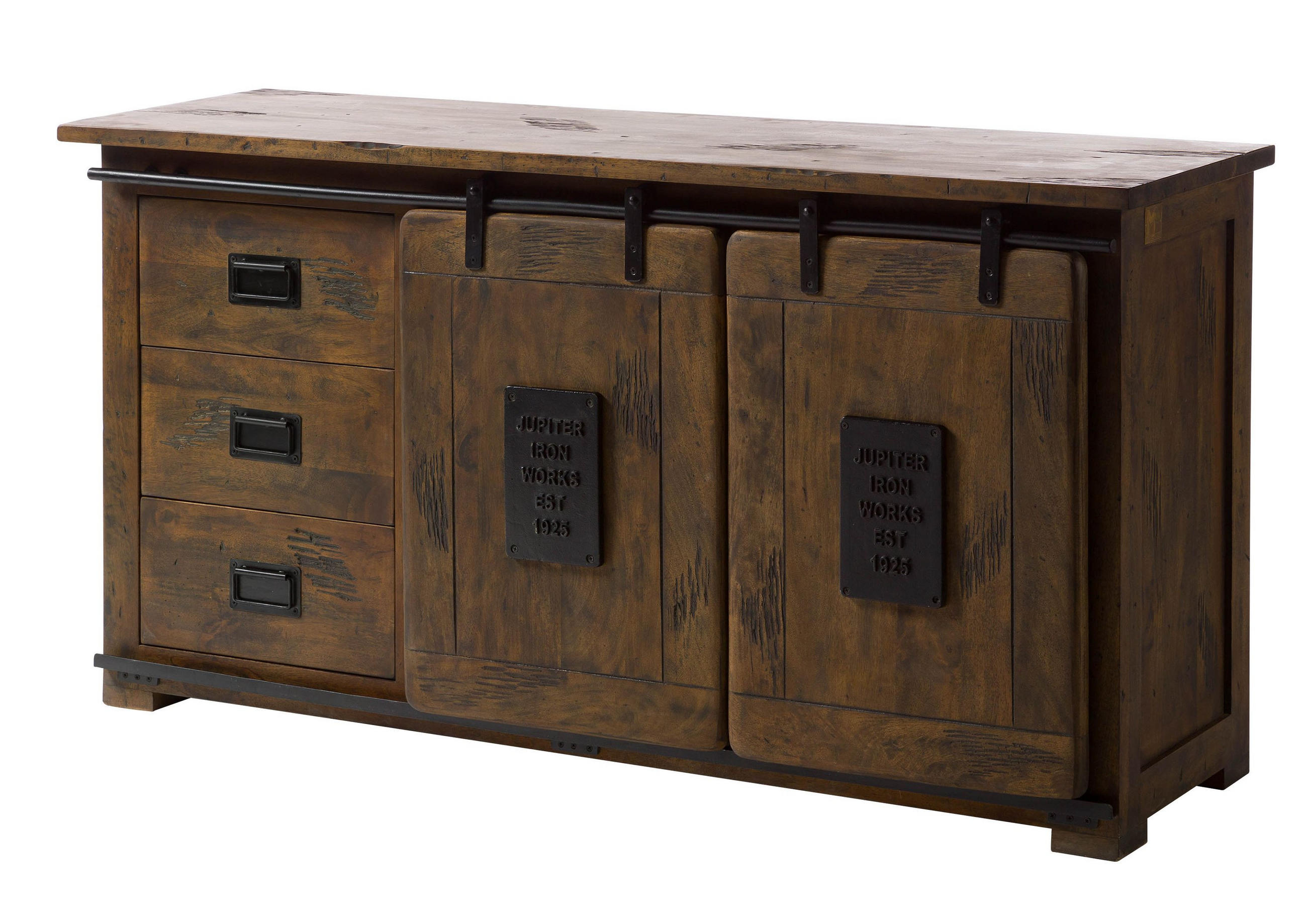 SIDEBOARD Mango 150x45x80 braun lackiert RAILWAY #400 - Braun, Holz (150/80/45cm) - Massivmoebel24