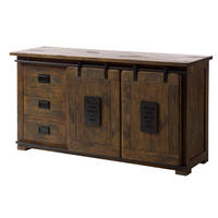 SIDEBOARD Mango 150x45x80 braun lackiert RAILWAY #400 - Braun, Holz (150/80/45cm) - Massivmoebel24