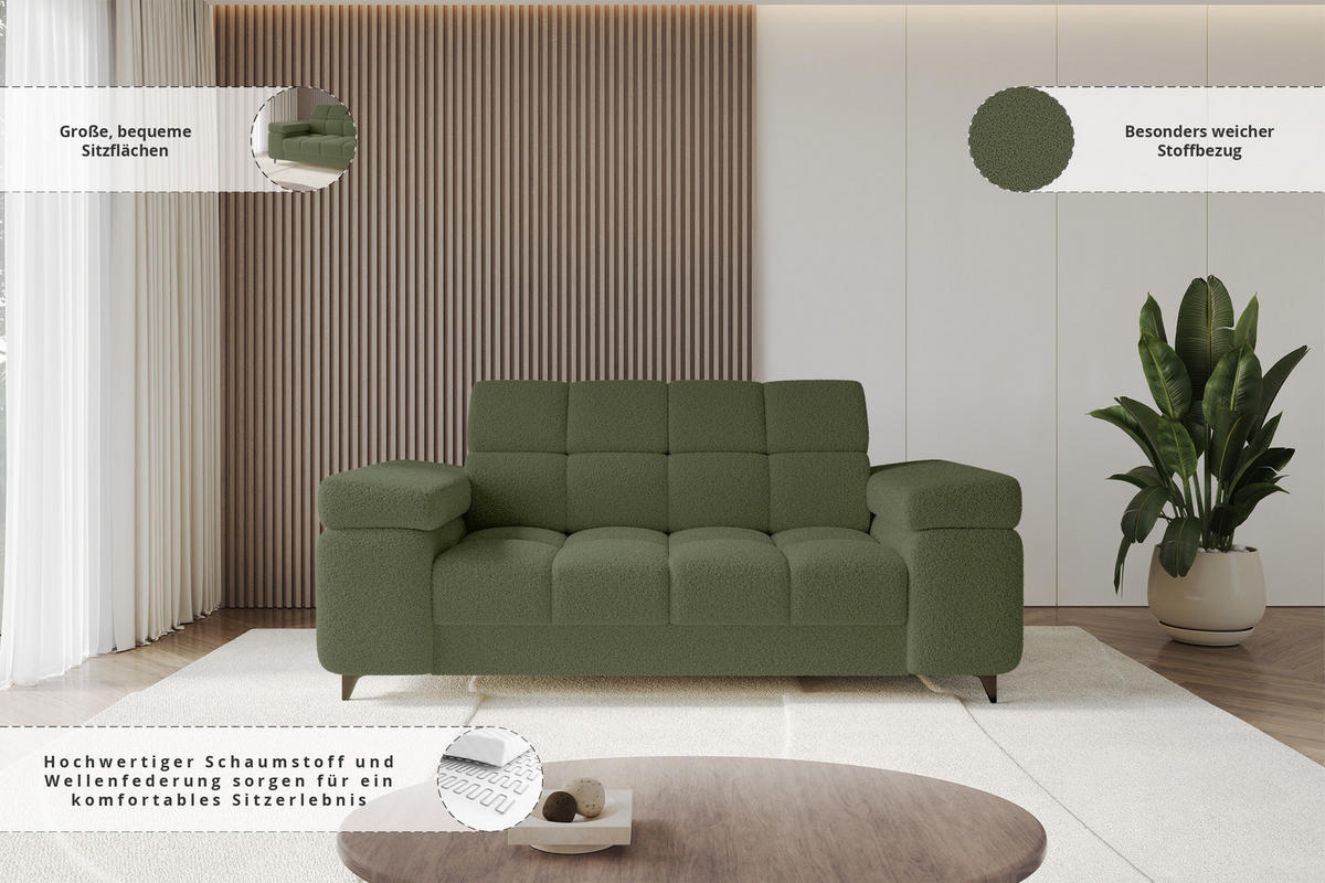 SOFA 2-Sitzer LORD-S1 194x97x90 cm Grün Bouclé - Grün, Holzwerkstoff/Textil (194/90/97cm) - ALTDECOR