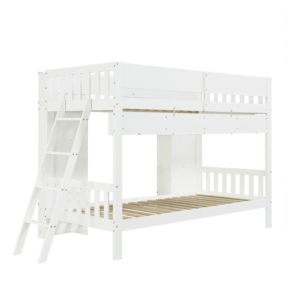 ETAGENBETT 90x200 cm in Weiß mit 2 Frontschränken, Hängeregal und Rausfallschutz - Weiß, Holz (90/200cm) - IVMEU