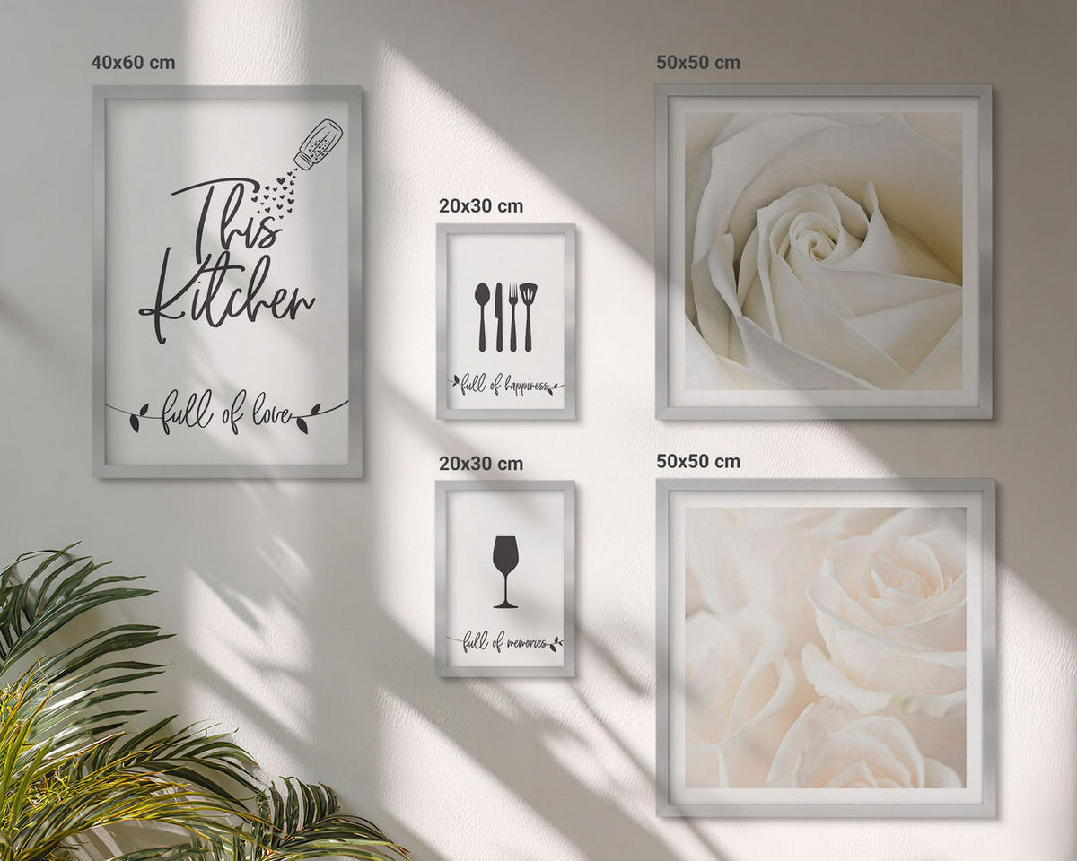 WANDBILDER 5er Set - 50x50 cm & 20x30 cm & 40x60 cm Silberner Rahmen - Geometrische Muster im Bauhaus-Stil - Silberfarben, Kunststoff (40/60cm) - ArtPrintCave