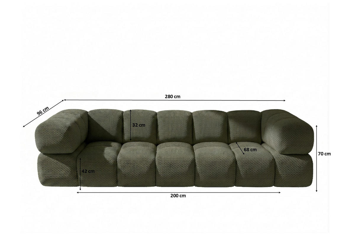 SOFA 4-SITZER, Strukturierter Premiumstoff Sonic, Grün, Averro - Grün, Holz (280/70/96cm) - Kaiser Möbel