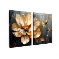 OBRAZ NA PLÁTNĚ 2dílná sada Květina - Zlato - Abstraktní - Malba 120x80 cm - krémová, textil (120/80cm) - MuchoWow